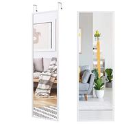 GOPLUS Specchio a Figura Intera per Porta, Specchio con 2 Ganci e Altezza Regolabile, Specchio a Muro in Vetro Antideflagrante, 37,5x1,5x107,4 cm (Bianco)