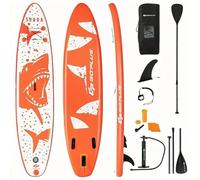 Goplus - Tavola da SUP gonfiabile arancione, 335 cm, design squalo, con pagaia regolabile, pompa, borsa per il trasporto, in PVC leggero, per adulti, yoga, pesca, tempo libero