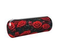 gopoo Astuccio in pelle con molte rose rosse, custodia in pelle estetica sottile, organizer per cancelleria con anello in metallo portatile, Argento, Taglia unica, Porta carte