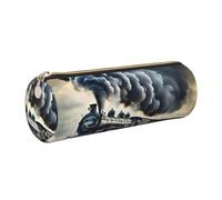 gopoo Astuccio in pelle con treno a vapore, astuccio sottile in pelle estetica, organizer per cancelleria con anello in metallo portatile, Oro, Taglia unica, Porta carte