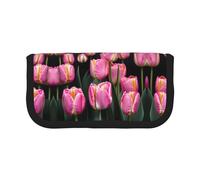gopoo Astuccio in tela con stampa rosa e tulipani, organizer organizzato per viaggi e uso quotidiano, astuccio per matite e trucchi