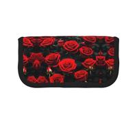 gopoo Astuccio per matite in tela con molte rose rosse, organizer per viaggi e uso quotidiano, astuccio per trucchi