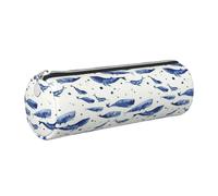 gopoo Piccolo astuccio in pelle con balena blu che nuota, custodia estetica sottile in pelle, organizer per cancelleria con anello in metallo portatile, Argento, Taglia unica, Porta carte