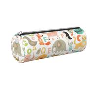 gopoo Zoo - Astuccio in pelle con lettere dell'alfabeto, sottile, estetico, organizer per cancelleria, con anello in metallo portatile, Argento, Taglia unica, Porta carte