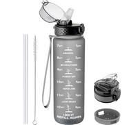 GOPPUS 1L/32oz Borraccia con Cannuccia Borraccia Motivazionale Tenuta Stagna con Marcature del Tempo Borraccia Sportiva in Tritan per Palestra Scuola Borraccia per Adulti Senza BPA con 2 Coperchi