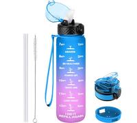 GOPPUS 1L/32oz Borraccia con Cannuccia Borraccia Motivazionale Tenuta Stagna con Marcature del Tempo Borraccia Sportiva in Tritan per Palestra Scuola Borraccia per Adulti Senza BPA con 2 Coperchi