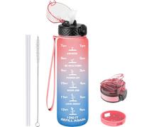 GOPPUS 1L/32oz Borraccia con Cannuccia Borraccia Motivazionale Tenuta Stagna con Marcature del Tempo Borraccia Sportiva in Tritan per Palestra Scuola Borraccia per Adulti Senza BPA con 2 Coperchi