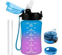 GOPPUS 350ml/12oz Borraccia per Bambini con Cannuccia Senza BPA Borraccia per Bevande a Tenuta Stagna per Scuola Tritan Borraccia Sportiva Riutilizzabile con Marcature del Tempo con 2 Coperchi