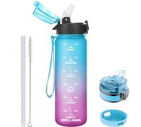 GOPPUS 500ml/17oz Borraccia per Bambini con Cannuccia Senza BPA Borraccia per Bevande a Tenuta Stagna per Scuola Tritan Borraccia Sportiva Riutilizzabile con Marcature del Tempo con 2 Coperchi