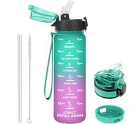 GOPPUS 500ml/17oz Borraccia per Bambini con Cannuccia Senza BPA Borraccia per Bevande a Tenuta Stagna per Scuola Tritan Borraccia Sportiva Riutilizzabile con Marcature del Tempo con 2 Coperchi