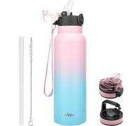 GOPPUS 750ml/24oz Borraccia Inossidabile con Cannuccia Borraccia per Acqua Termica Fredda Borracce in Acciaio a Doppia Parete Borracce Isolate a Tenuta Stagna per Adulti con 3 Coperchi