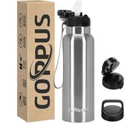 GOPPUS 750ml/24oz Borraccia Inossidabile con Cannuccia Borraccia per Acqua Termica Fredda Borracce in Acciaio a Doppia Parete Borracce Isolate a Tenuta Stagna per Adulti con 3 Coperchi