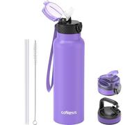 GOPPUS Borraccia in acciaio inox da 750 ml, con cannuccia, isolamento a doppia parete, con cinghia, riutilizzabile, sottovuoto, a prova di perdite, mantiene le bevande fredde, con coperchio