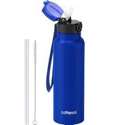 Goppus Borraccia termica con cannuccia, 750 ml, borraccia termica in acciaio inox, a doppia parete, a prova di perdite, per acqua calda/fredda, senza BPA
