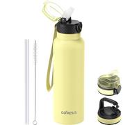 GOPPUS Borraccia termica da 750 ml con cannuccia, da 0,75 litri, in acciaio inox, a doppia parete, a prova di perdite, per acqua calda/fredda, senza BPA