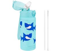 GOPPUS Borraccia Termica per Bambini da 550ml/18once con Cannuccia Doppia Parete in Acciaio Inossidabile con Isolamento Sottovuoto Acciaio in Metallo a Prova di Perdite a Doppia Parete Senza BPA