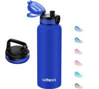 GOPPUS Bottiglia d'acqua in acciaio inox da 1,2 l a doppia parete con cinghia, grande borraccia termica sottovuoto a prova di perdite, mantiene le bevande fredde con coperchio a patta per uomo e