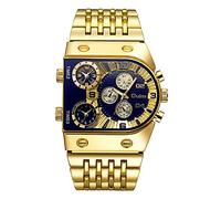 GORBEN Orologio da polso da uomo, elegante orologio da polso in acciaio inox, personalizzato oro, cronografo da uomo, regalo per papà e marito, orologio da polso al quarzo creativo con 3 fusi orari