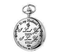 GORBEN Orologio da taschino con incisione "to my husband", analogico, al quarzo, pendente, idea regalo per nonno, Argento