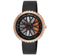 GORBEN Orologio unico per uomo Modello a ruota per auto Orologio al quarzo con cinturino in maglia di acciaio moda Relogio Masculine (black gold)