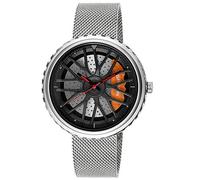 GORBEN Orologio unico per uomo Modello a ruota per auto Orologio al quarzo con cinturino in maglia di acciaio moda Relogio Masculine (silver)