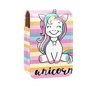 GORDESC Cute Little Baby Unicorn Stripes Lip Gloss Holder Lipstick Case Portable Makeup Bag Travel Lipstick Organizer Case con Specchio Mini Rossetto Storage Box per le donne, Multicolore, 9.5x2x7