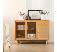 GORELAX Armadietto da buffet con contenitore, credenza da cucina con ante scorrevoli e cassetto, tavolo consolle in rattan, bar per casa, soggiorno, sala da pranzo, ingresso