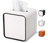 GORESE Porta Fazzoletti, Quadrata Scatola per Fazzoletti in Pelle dispenser per fazzoletti Tissue Box per ufficio, casa, auto, bagno(Bianco)