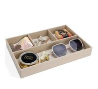 GORESE Svuotatasche in Pelle, Organizer per Cassetti Scrivania da Ufficio Vassoio Portaoggetti PU Tray con 4 Scomparti, Vassoio Organizer per Chiavi,Occhiali,Portafoglio,Monete,Gioielli(Beige)