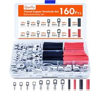 Gorffy Connettori terminali a filo, 160 pezzi, connettori per terminali batteria, rame stagnato, 80 pezzi capicorda e 80 pezzi tubi termorestringent