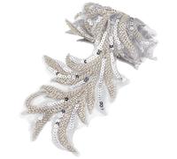 GORGECRAFT 0.9m Pizzo con Paillettes Perline Argentate A Forma di Freccia A Forma di Foglia con Applicazioni Ricamate Passamanerie in Rete per Abbigliamento Tende Gonne Cucito Artigianato per La Casa
