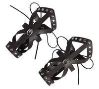 GORGECRAFT 1 Paio di Protezioni per Le Braccia in Pelle Nera Armatura da Polso Vichinga Polsino con Guanto Medievale Punk Regolabile Polsini Traforati in Pelle PU Bracciale con Cordino in Cera Kit