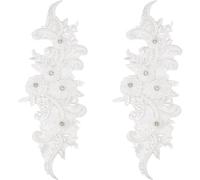 GORGECRAFT 1 paio di Toppe Da Cucire A Forma di Fiore 3D con Perline Ricamate In Pizzo Tulle Garza Floreale Ornamento per Cucire Paillette Accessori per Costume Fai Da Te per Abiti Da Sposa, Bianco