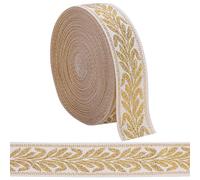 GORGECRAFT 10 M X 25 mm Nastro Jacquard Metallico Oro Stile Etnico Boho Ricamato Rotolo di Tessuto Doppio Lato Foglia di Tessuto Cucito Fettuccia Frangia per Artigianato Fai Da Te Confezioni Regalo