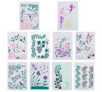 GORGECRAFT 10 Stili 31x21cm Stencil per Pittura in Plastica Fiore Farfalla Modelli Piante Rosa Ibisco Foglia Dente di Leone Vite Edera Stencil Bordo da Parete Cartelli per Artigianato A4 Scrapbook