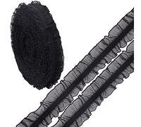 GORGECRAFT 10 Yards 25 mm di Larghezza Elastico Pizzo Trim Doppio Volant Organza Trim Nastro Nero Pieghettato Bordo In Tessuto Passamaneria per Cucito Fai Da Te Artigianato Da Sposa Decorazione