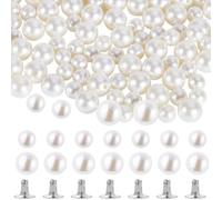 GORGECRAFT 100 Set 2 Dimensioni Grandi Rivetti di Perle Perle D'Imitazione Borchie Rotonde Bianche Vite Prigioniera Rivetto Perline Bottoni con Perni Kit per Fai da Te Vestiti Artigianali Cappelli