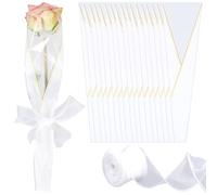 GORGECRAFT 100pz Sacchetti per Imballaggio di Rose Singole Buste di Carta da Regalo in Plastica Bianca con Fiori con Nastro in Rete di Poliestere da 9m per Festa della Mamma San Valentino Matrimonio