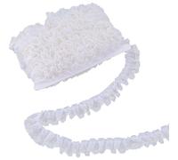 GORGECRAFT 10m*35mm 2 strati Pizzo Chiffon Bianco Pieghettato Doppio Strato Volant Arricciato Bordo Filo Dorato Guarnizioni In Tulle Nastro In Tessuto per La Casa Fai Da Te Cucito Artigianale