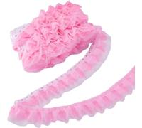 GORGECRAFT 10m*50mm Multistrato Rosa Tulle Arricciato Bordo In Chiffon Plissettato A 3 strati Pizzo con Paillettes Ricamati Bordi Raccolti Passamaneria Nastro In Tessuto per Artigianato Cucito