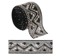 GORGECRAFT 10m Nastro In Pizzo Metallico Etnico Vintage Glitter Paillettes Nastri Ricamati Motivo A Onde Tessuto In Tessuto Bordo In Pizzo Rifinitura per Cucito Fai Da Te Artigianato Decorazioni Nero