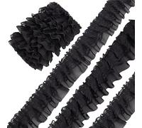 GORGECRAFT 10M Nero Doppio Strato Chiffon Pieghettato Pizzo Trim 5cm Largo 2 Strati Arricciati Bordatura Tulle Passamaneria Nastro di Tessuto per La Casa Cucito Fai Da Te Artigianato Costume Federa
