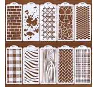 GORGECRAFT 10pz Mixed Media Art Texture Stencil Plastica Riutilizzabile Mattone Splash Stripe Modello Astratta A Strati Bordo Stencil per Dipingere su Legno Parete Mobili Torta Decorativa 26.3x11.25cm