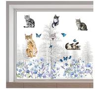 GORGECRAFT 116x38cm Adesivi per Finestre con Gatti su Entrambi I Lati Farfalla Adesivi per Finestre Fiore Primaverile Pellicola Vinilica Statica Non Adesiva per Porte Scorrevoli in Vetro Previene