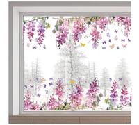 GORGECRAFT 116x38cm Fiori di Glicine Adesivo per Finestre Adesivo Floreale Bifacciale in Vetro Farfalla Vetrofanie Pellicola Vinilica Statica Non Adesiva Primaverile per Porte Scorrevoli in Vetro