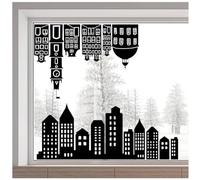 GORGECRAFT 116x38cm Nero Città Finestra Adesivo Bifacciale Skyline Vetro Adesivo Sagome di Edifici Vetrofanie Pellicola Vinilica Statica Non Adesiva Decorazioni per La Casa per Porte Scorrevoli