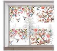 GORGECRAFT 116x38cm Ramo di Albero Adesivo per Finestra Adesivo per Finestra su Doppia Faccia Colibrì Farfalla Vetrofanie Fiore di Primavera Pellicola Vinilica Statica Non Adesiva per Porta Scorrevole
