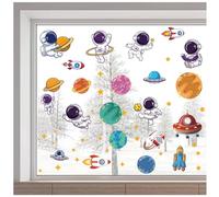 GORGECRAFT 116x38cm Spazio Esterno Adesivi Da Parete Razzo Adesivi Da Parete Bifacciale Pianeta Finestra Adesivo Stella Astronauta Vetrofania Pellicola Vinilica Statica Non Adesiva Scorrevole In Vetro