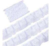 GORGECRAFT 12.5 iarda Bianco Doppi Strati Nastro di Organza di Pizzo Raso Pieghettato Bordo In Pizzo Rifinitura 25mm di Larghezza Volant Chiffon Bordo Passamaneria Tessuto di Tulle per Stoffa