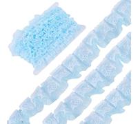 GORGECRAFT 12.5 Metro e 2 Strati di Organza A Doppia Piega con Bordi in Pizzo, Nastri in Tessuto Increspato e Arricciati, in Rete, Chiffon, Bordi A Coste, Rifiniture per Abiti(Deep Sky Blue)